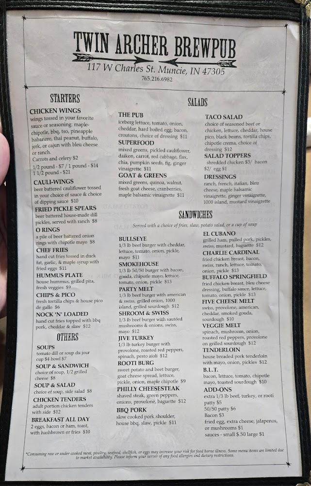 Twin Archer Brewpub Menu image 1