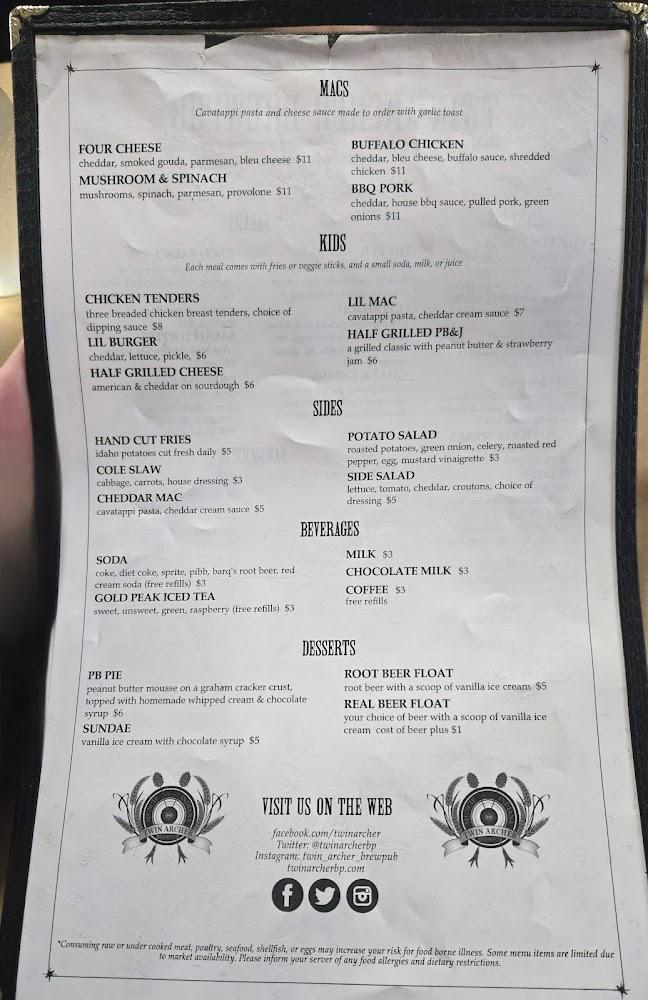 Twin Archer Brewpub Menu image 2